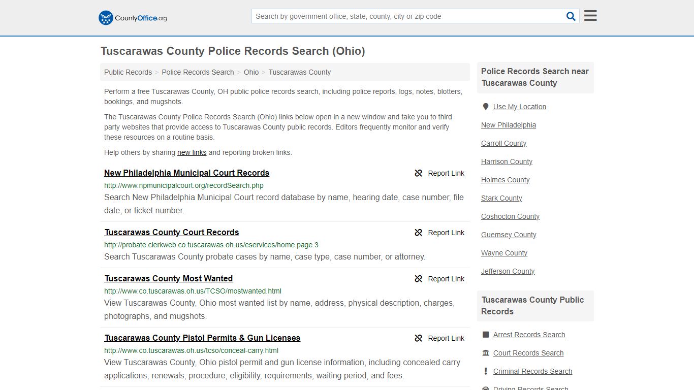 Tuscarawas County Police Records Search (Ohio) - County Office